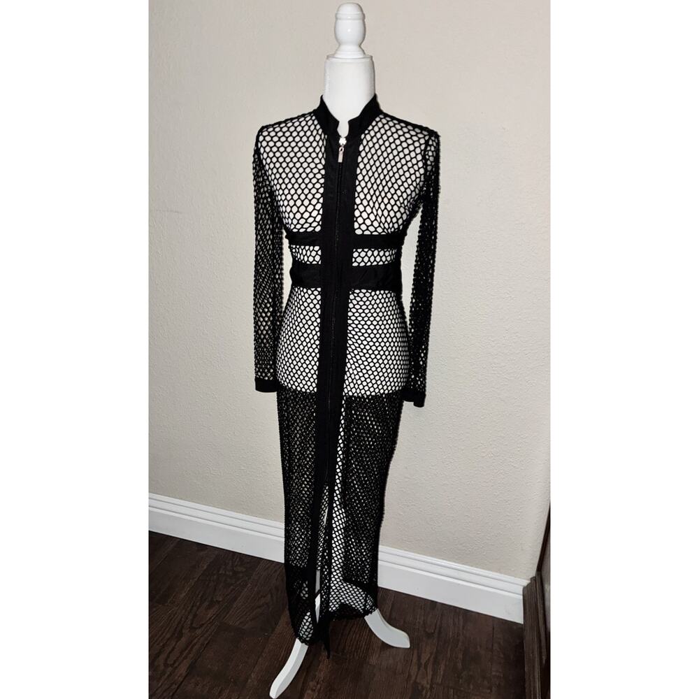 Frederick’s Of Hollywood Lingerie Small Black Fishnet Zip Up Coverup